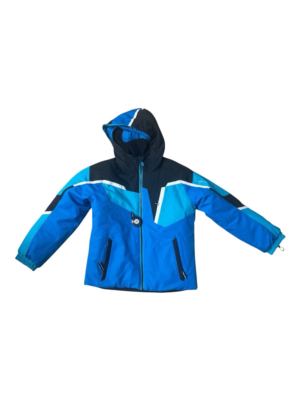 Obermeyer Kids Size 7 Blue Black Insulated I-Grow Ski Jacket Hooded Winter Coat